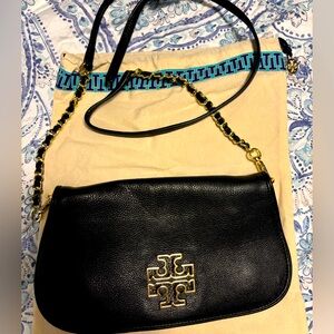 Tory Burch black leather crossbody with gold accents